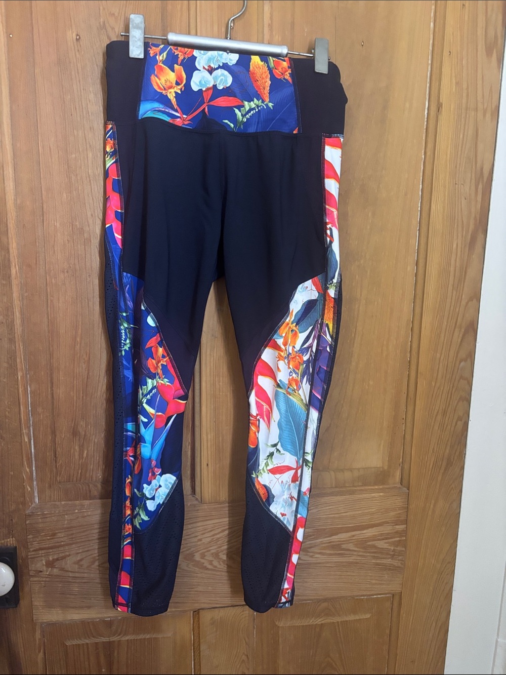 Athleta Black Leggings with Vibrant Floral Panels size medium